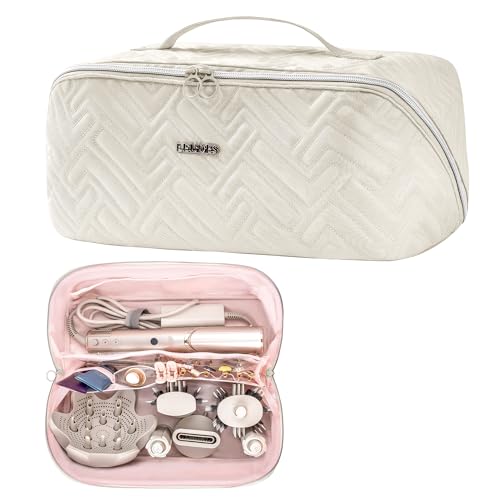 Leudes Hair Tools Travel Bag For Dy son Airwrap Hair Dryer Shark Flex Style Carrying Case Travel Makeup Bag Portable Pouch Open Flat Packing Organizers with Divider and Handle (Beige)