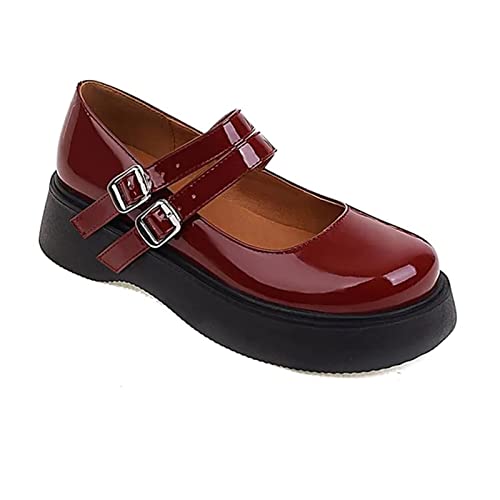 Mary Jane Shoes for Girls School Uniform Leisure Shoe Low Heel Party Dress Shoes (Color : Red, Size : 5.5 US)