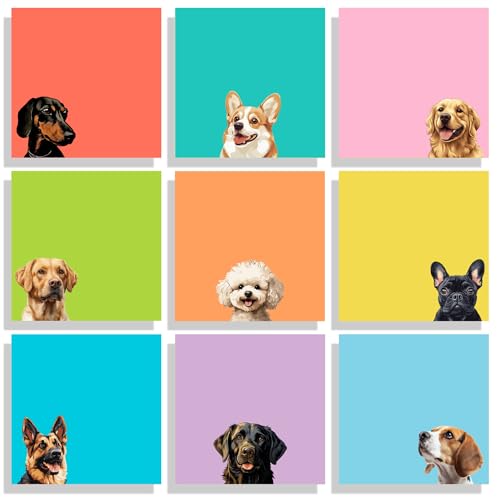 9 Blöcke Hund Haftnotizen Set, Niedliche Haftnotizen Klebezettel Süße selbstklebende Notizzettel, Lustige Sticky Notes Starke Haftung, Geschenk für Hundeliebhaber, Büro und Schulbedarf, 7,6 x 7,6cm