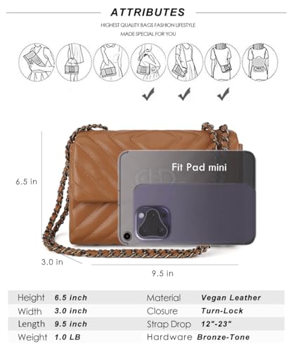 Image of Designer Quilted Purse, Convertible Crossbody Shoulder Bags Women | Vegan Leather, 2.5L Capacity, Fits iPad mini /Kindle /Long wallet, Versatile for Casual /Dressy Outfit /Office /Everyday Use