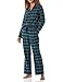 Amazon Essentials Damen Flanell-Schlafanzug mit Shirt mit Langen Ärmeln und Knopfleiste vorne und Hose, Grün Kobaltblau Blackwatch Plaid, S