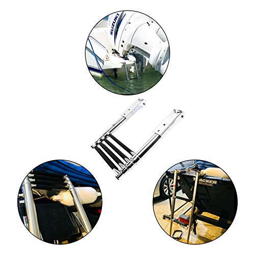 DasMarine 4 Step Ladder 316 Stainless Steel Telescoping Ladder, 900 Pound Capacity for Marine Yacht/Swimming Pool with Retaining Strap (4 Step Ladder)