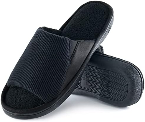 Honalika Cozy Men's Open Toe House Slippers Memory Foam,Comfy Slip On Indoor Slippers for Men Breathable, Non-Slip Soft Bedroom Home Slippers Lightweight