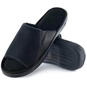 Cozy Men’s Open Toe House Slippers Memory Foam,Comfy Slip On Indoor Slipper for Men Breathable, Non-Slip Soft Bedroom Home