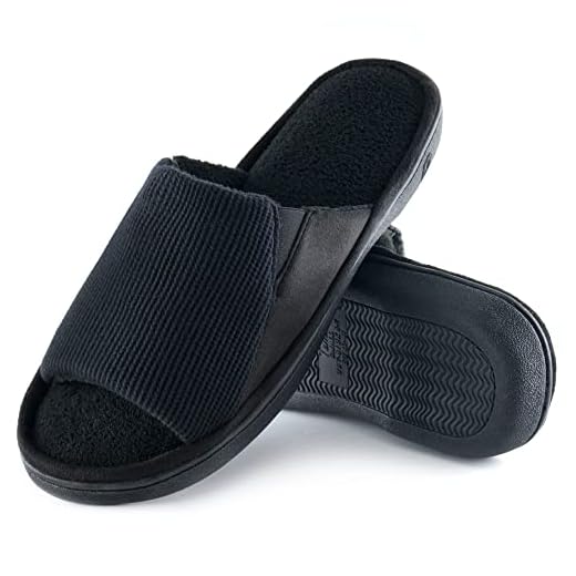 Honalika Cozy Men's Open Toe House Slippers, Breathable, Non-Slip, Memory Foam, Black, Size 11-12