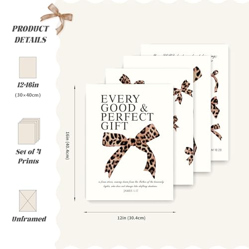 Image of LARTSFRO Coquette Leopard Bow Wall Art Decor Posters, Y2K Cheetah Leopard Bow Room Bedroom Bathroom Dorm Wall Art Decor Aesthetic for College Teen Girls Gifts, Inspirational Bible Verses Bow Wall Decor, 12x16Inch Set of 4 Pcs Cheetah Bow Pictures (UNFRAMED)