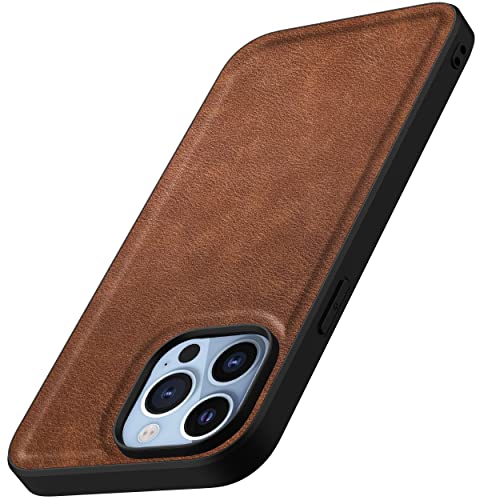 Kqimi Étui compatible avec iPhone 14 Pro Max, en cuir de qualité supérieure, fin, élégant, doux au toucher, résistant aux chocs (marron foncé) Cover
