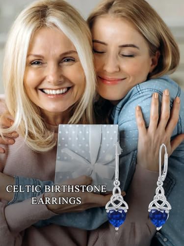 Seiyang Celtic Knot Earrings 925 Sterling Silver Celtic Dangle Drop Earrings with 12 Months Heart Birthstone Irish Good Luck Jewelry Gifts for Women3