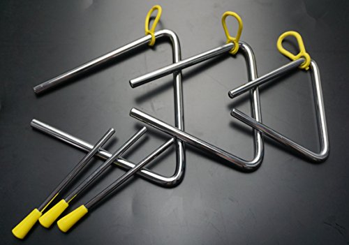 Bilipala Steel Rhythm Musical Percussion Triangle Instruments with Strikers, Set of 3