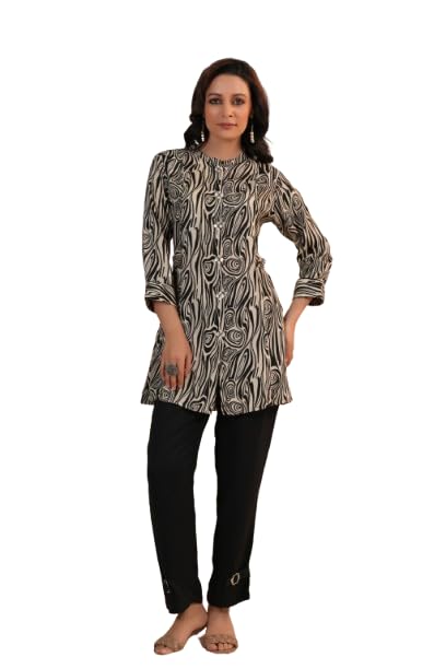 Women's Black Printed Russian Silk Co-ord Set-image-23
