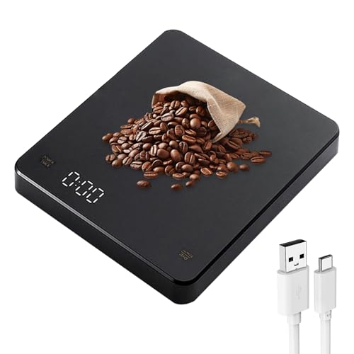 Báscula digital con temporizador, precisión 0,1 g, máx. 3 kg, tara automática, recargable, impermeable, sensor táctil, 3 unidades (g/oz/ml), doble pantalla LED, para café y expreso.