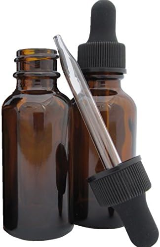 DropperStop 1oz Amber Glass Dropper Bottles (30mL) with Tapered Glass Droppers - Pack of 2
