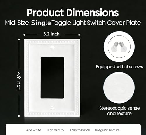 Image of ZEFTV Mid-Size 20 Pack Decorator Wall Plates 1-Gang Switch Outlet Electrical Cover Plate Unbreakable Thermoplastic Faceplate for Light Receptacle Outlet Switch, Classic Beaded Relief Design, White