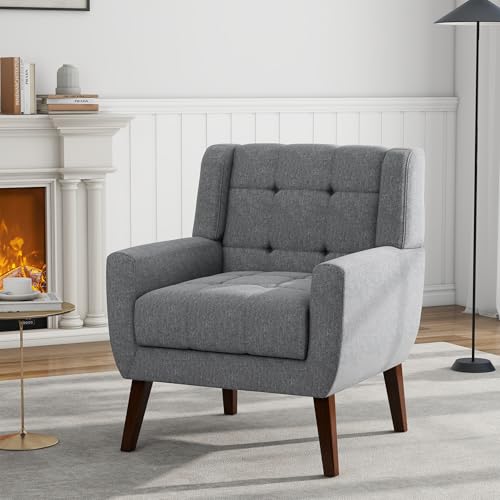 Sillón tapizado moderno en lino Gris miniatura 4