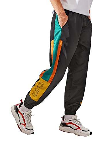 OYOANGLE Men's Colorblock Windbreaker Joggers Graphic Sweatpants Drawstring Waist Athletics Pants