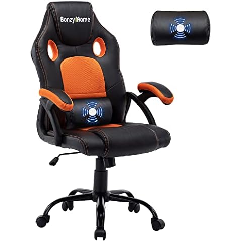Bonzyhome Ergonomic Racing Gaming Chair for Adults with Lumbar Massage, Height Adjustable with Swivel Seat and Headrest for Home/Office (Orange) Cover