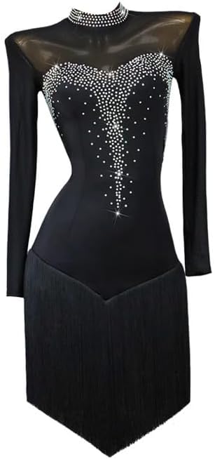 Long Sleeve Latin Dance Dresses Professional Tango Ballroom Clothing High Collar Salsa Competition Outfit for Ladies