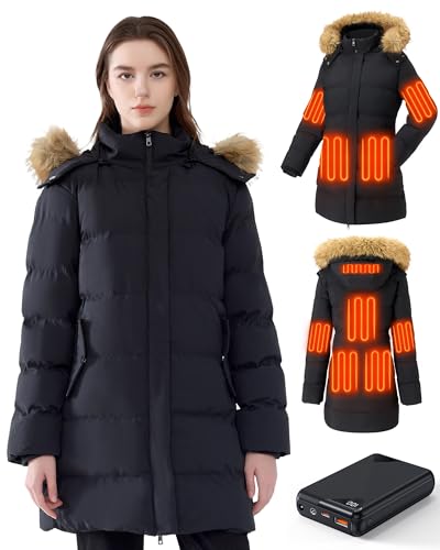 Women's Heated Jacket with 12V 18400mAh Battery Pack, Rechargeable Electric Heating Jacket for Winter Outdoor Work and Extreme Cold-M