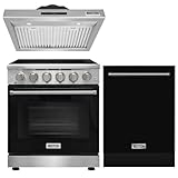 KOSTCH Set of 30 inch Electric Range with 5 Burners, 4.55 cu.ft. Oven & 30 inch Under Cabinet Range Hood & 24 inch Dishwasher with 1000 CFM & LED lights, in Stainless Steel (Black)