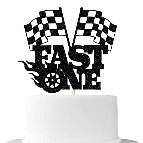 Fast One Cake Topper-1st Birthday - Topper For Photo Booth Props & Backdrop Cake-Chequered Flag Race Car Themed Suppllies-1st Decor Boy or girl (FAST ONE) by WRACKKIAR - Used condition - US$5.93