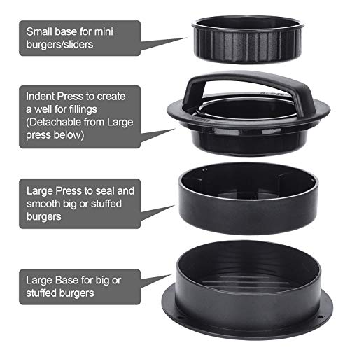 Burger Press, Hamburger Press Patty Maker With 100Pcs Hamburger Patty Paper, 3 in 1 Non Stick Patty Mold for Stuffed Burgers, Sliders, Veggie Beef Burger, Kitchen Barbecue Tool Grilling Accessories