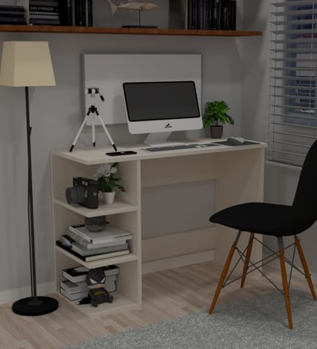 Image of Modern Compact Study Desk with 3 Side Shelves, Space-Saving Home Office Table, 103x72x40 cm, DIY Assembly