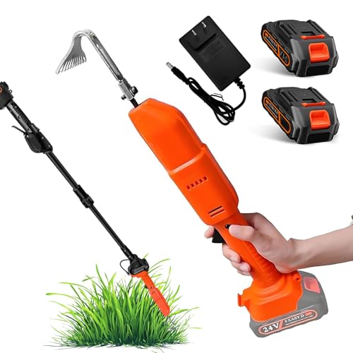 Cultivator Hoe Electric, Electric Weeder Handheld Digging Hoe with 1.3m Extension Rod, with Dual Safety Switch, 2PCS 1.5Ah Batteries, 2500 RPM For Loosening Soil Weeding