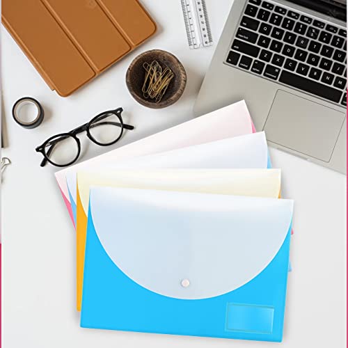 Image of Shuban 12 Pcs Double Pocket Document Folder Letter Fs Size File Envelopes with Label Pocket & Paste Button for School Office Organization(Deluxe), Multi