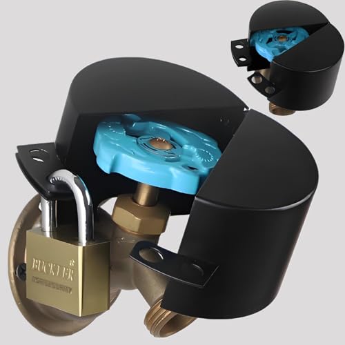 Outdoor Faucet Lock, Water Hose Bib Spigot Lock Black Cover & Padlock Kits for 1-1/2 to 3 Inch Dia Valve Handles to Prevent Outside Water Theft and Unauthorized Use