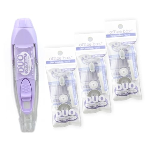Pack 3 Recambios + Corrector -MORADO - DUO - Cinta + Goma - El corrector completo by Office Box (Pack Morado -Corrector + 3 recambios)