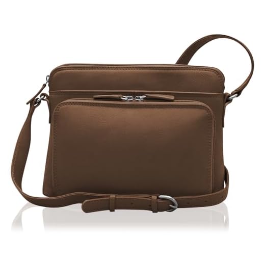 ili New York 6333 Leather Shoulder Handbag with Side Organizer (Toffee)