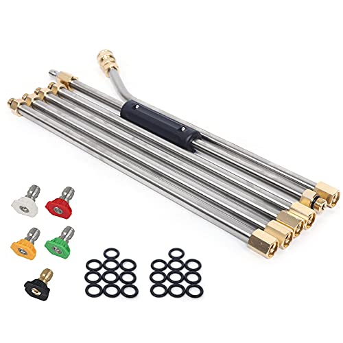 Pressure Washer Extension Wand Set 4000 Psi Power Washer Washer Gun Extension Rod Kit with 5 Nozzles 1/4 Internal and External Quick Coupler Threads Car Roof Cleaner Lance (30 Curved Rod)