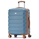 Flight Knight 22x18x10 Expandable Carry On Suitcase Hardside TSA Lock & USB C Port Lightweight Luggage Silent Double Spinner Wheels Maximum Spirit Overhead Carry-On Bag Airlines Approved Blue/Tan