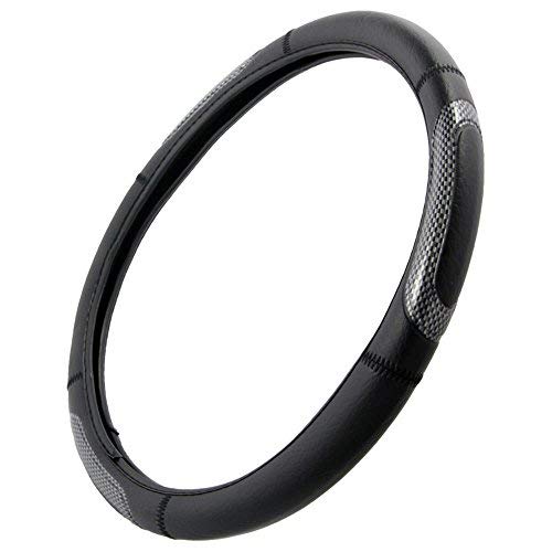 Bdk Two-Tone 14.5" - 15.5" Ergonomic Sports Grip Leather Steering Wheel Cover (Checkered Handle (Black)) #TOP2