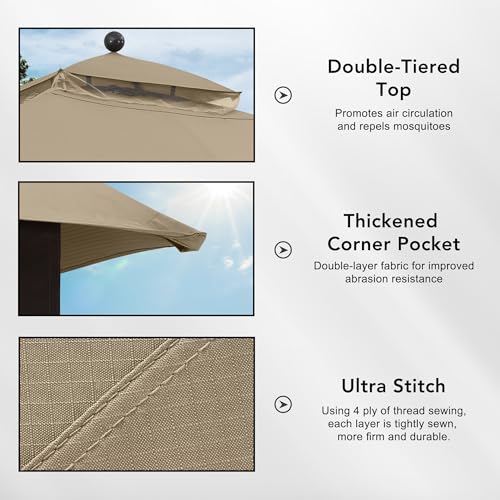 MASTERCANOPY Replacement Canopy Top for Lowe's Allen Roth 10x12 Gazebo #GF-12S004B-1 (Khaki Plaid,Riplock Material)