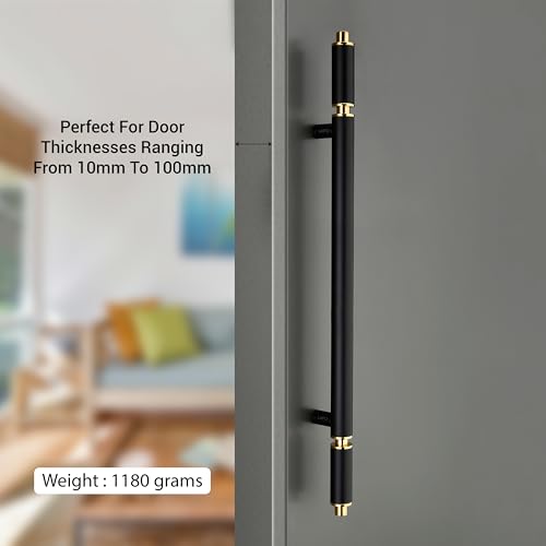 Image of LAPO Main Door Pull Handle 34 Inch | Stainless Steel Heavy Duty Door Handle with Black Finish | Hole to Hole Size 24 Inch | Premium Entrance Handle for Homes & Offices | 3 Years Warranty