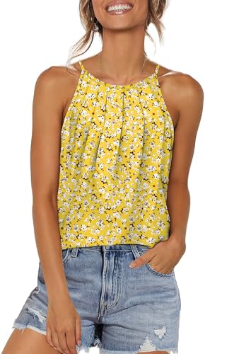 Summer Tops for Women 2026 Fashion Womens Tops Business Casual T Shirts Vest Tank Top Trendy Spring Summer Outfits for Women Beach Vacation Clothes Work Basic Muscle Tee Yellow Floral S