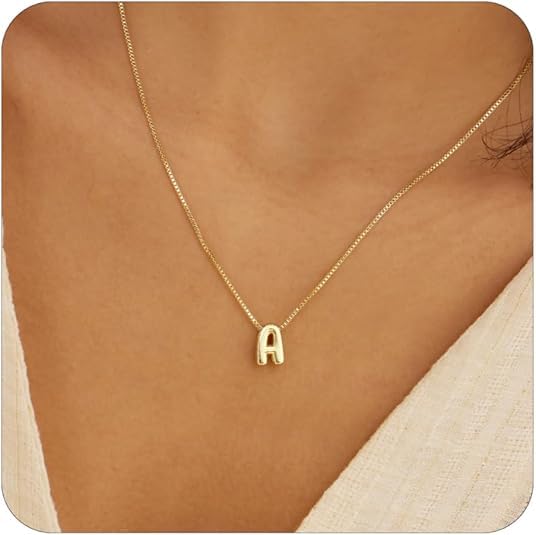 Image of Personalized Bubble Letter Initial Necklace, 14K Gold Plated, Dainty Pendant for Women, Trendy Gold Jewelry