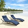 ALAULM Pool Lounge Chairs Outdoor Adjustable Chaise Lounge Chairs wSponge Cushion2 Foldable Portable Chairs and 1 Table for Poolside Patio Courtyard SeasideDark Blue