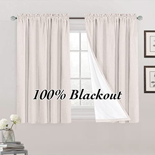 Linen Textured 100% Blackout Curtains For Bedroom Waterproof Room Darkening Window Drapes For Living Room Rod Pocket Drapes Thermal Insulated Curtains 2 Panels With White Liner (52 X 45 Inch, Ivory) #TOP7