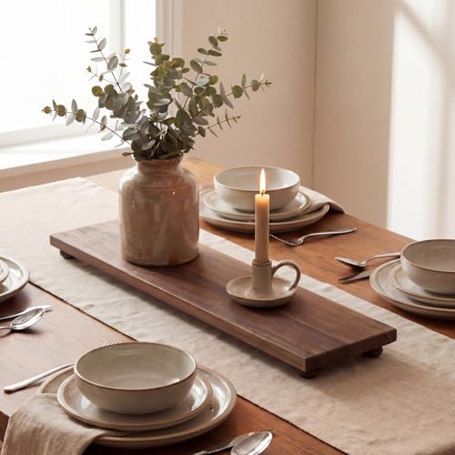 Novabright Large Rustic Pine Wood Long Tray for Table Centerpiece, 30 Inch
