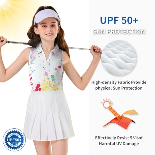 Image of Soneven Girls Sleeveless Polo Shirts Button UP Golf Tennis T-Shirts with Collared Quick Dry Tank Tops for 4-14 Years