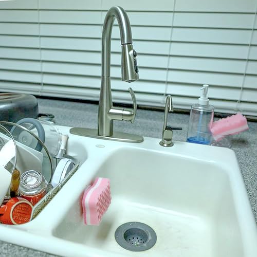 Image of Non-Scratch Scrub Sponges, 6 Pack, Odor Free, Gentle on Sink, Counters, Surfaces, Pots, Pans, for Dishwashing & Household Cleaning with 1Sponge Holder