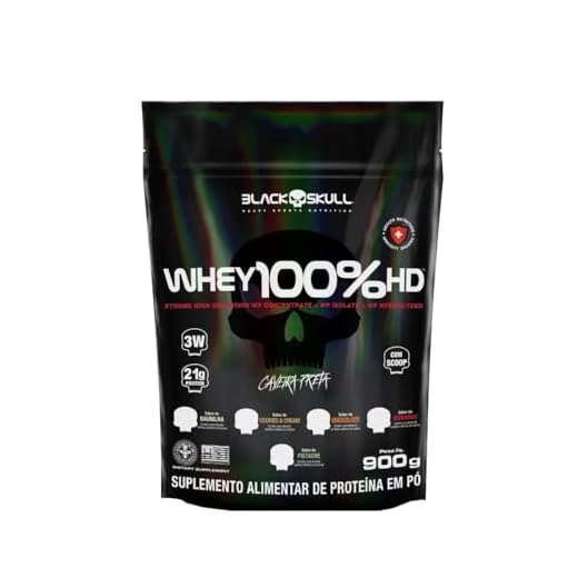 Refil Whey 100% Hd Chocolate 900G, Black Skull