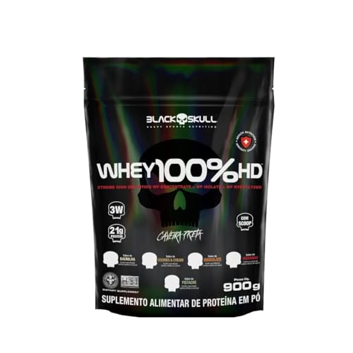 Refil Whey 100% Hd Chocolate 900G, Black Skull