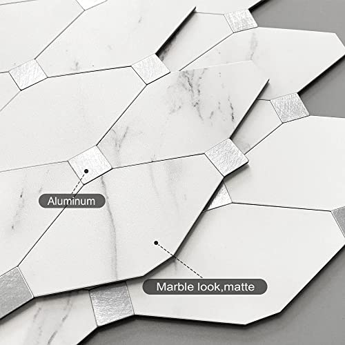 Vaovi Stick On Backsplash For Kitchen,Backsplash Tiles Peel And Stick Bathroom Wall Tiles Adhesive Marble Mosaic Stickers(10Pcs,White Silver) #TOP1