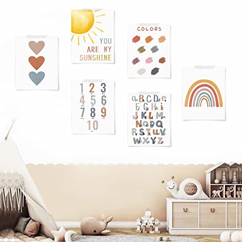 LIYAOLI You Are My Sunshine Lot de 6 affiches murales de motivation pour chambre de fille - Chiffres et lettres de l'alphabet - Sans cadre - 27,9 x 35,6 cm - Décoration murale bohème pour salle de