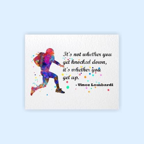 Miniatura 2 de Dignovel Studios 8 x 10 sin marco de entrenamiento de fútbol It's not whether you get knocked down quotes acuarela arte impreso inspirador arte de