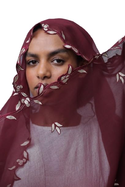 Embroidered Hijab Scarf, Floral Design, Lightweight Chiffon, Multiple Colours Available