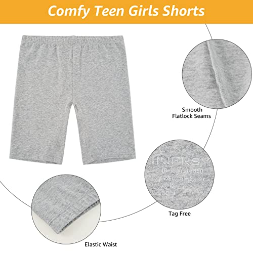 Innersy Girls Cotton Shorts Under Dress Dance Shorts Bike Shorts For Teen Girls Size 8-16 Pack Of 3 (12-14 Years, Black/White/Gray) #TOP2